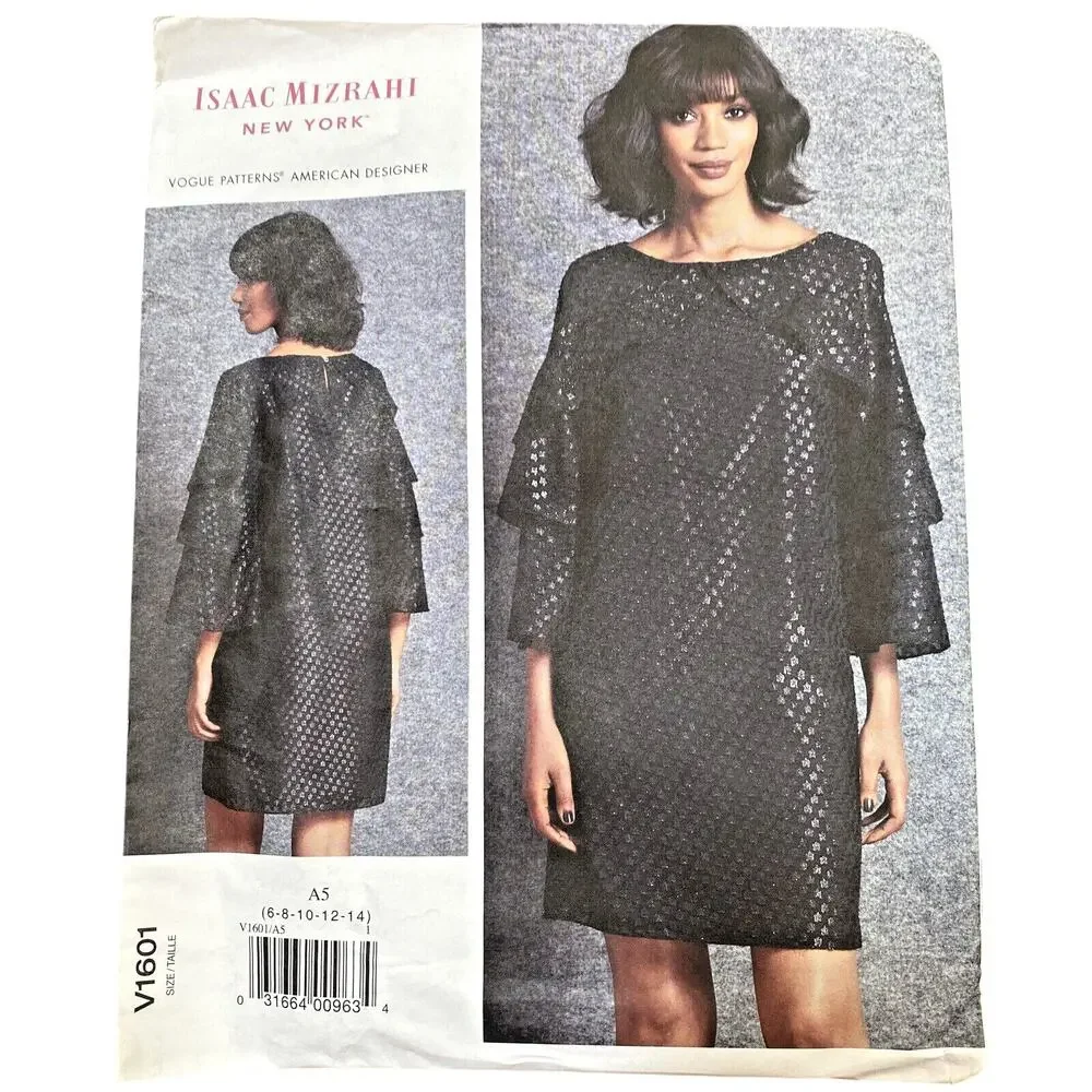 Vogue Sewing Pattern V1601 ISAAC MIZRAHI 2018 Shift Dress Tiered Sleeves Sz 6-14
